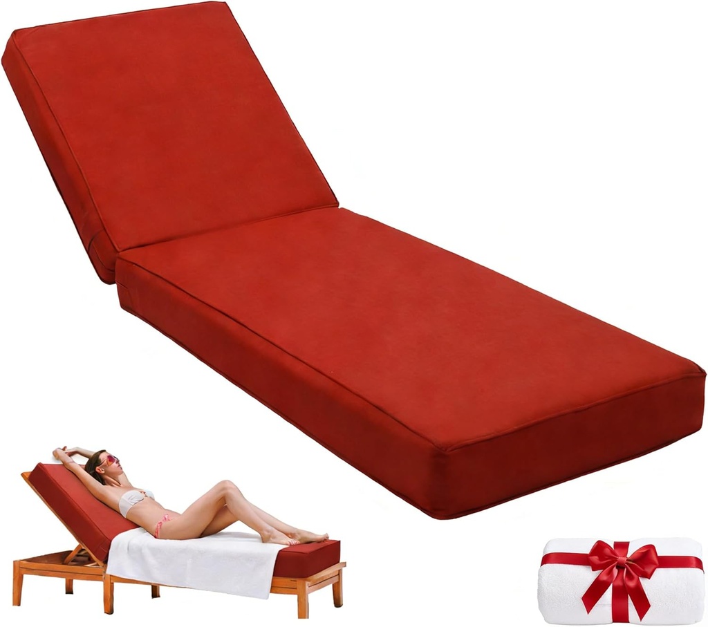 Outdoor Chaise Lounge Cushion 72"x21"x6", Waterproof 6" Extra Thickness Lounge Cushion with Removable Cover, Patio Lounge Chair Cushions for Outdoor Furniture, Burgundy