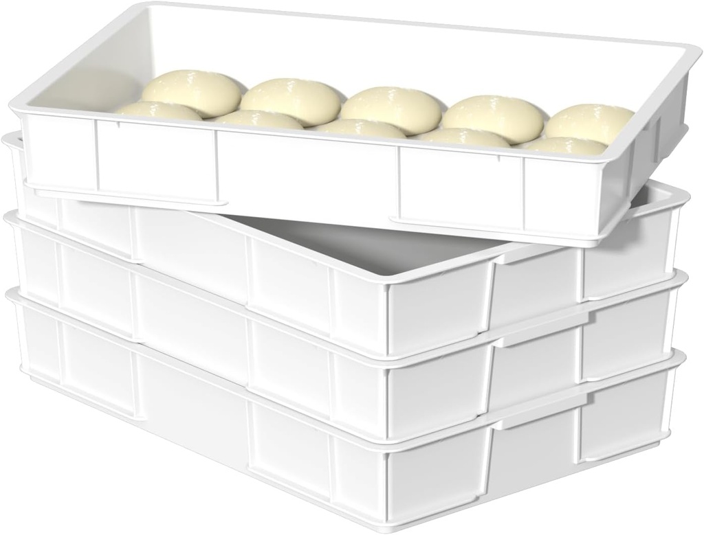 Dough Proofing Box, Commercial Stackable Pizza Proofing Dough Trays (23.75 x 16.25 x 3.8 Inches), White, 4 Pack