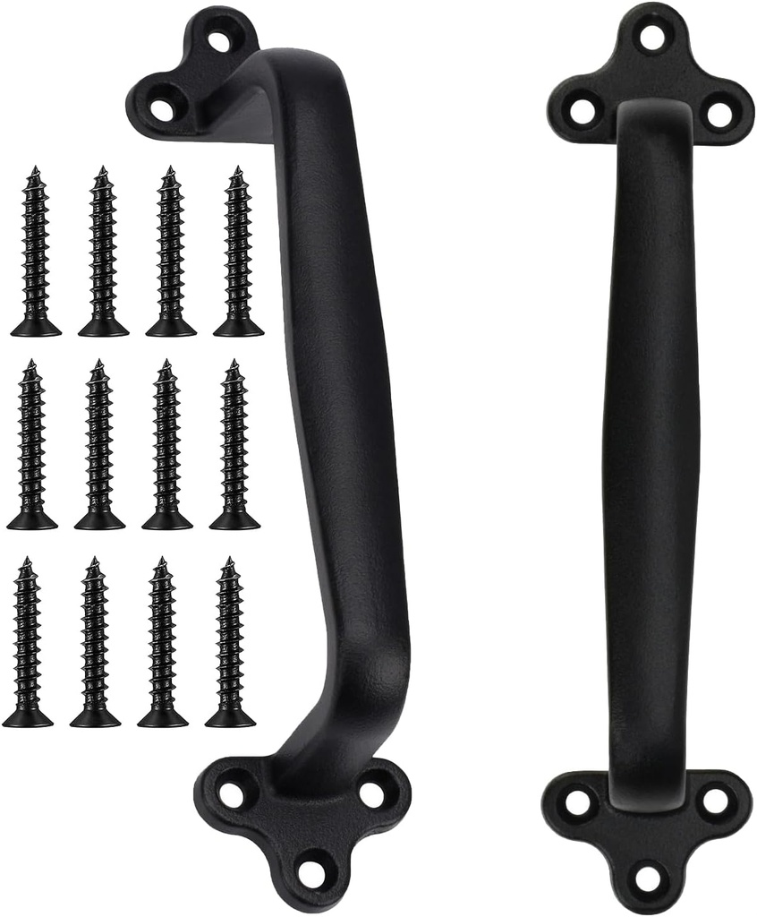 2 Pcs 7.6" Gate Handle Carbon Steel Casting Sliding Barn Door Handles, Fence Outdoor Barn Door Hardware Iron Hardware Pulls (Vintage Farmhouse Cabinet Pulls,Garage(with Screws)