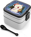 Bento Lunch Box for Women Lunch Containers for Adults Cute Cat Sing Christmas Carols Double Layered Lunchbox Large Capacity Bento Box with Cutlery for Work Picnic Camping Travel, style