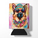 Caroline's Treasures German Shepherd Hippie Dawg Can or Bottle Hugger Cooler Washable Drink Sleeve Collapsible Beverage Insulated Holder, Can Hugger, Multicolor