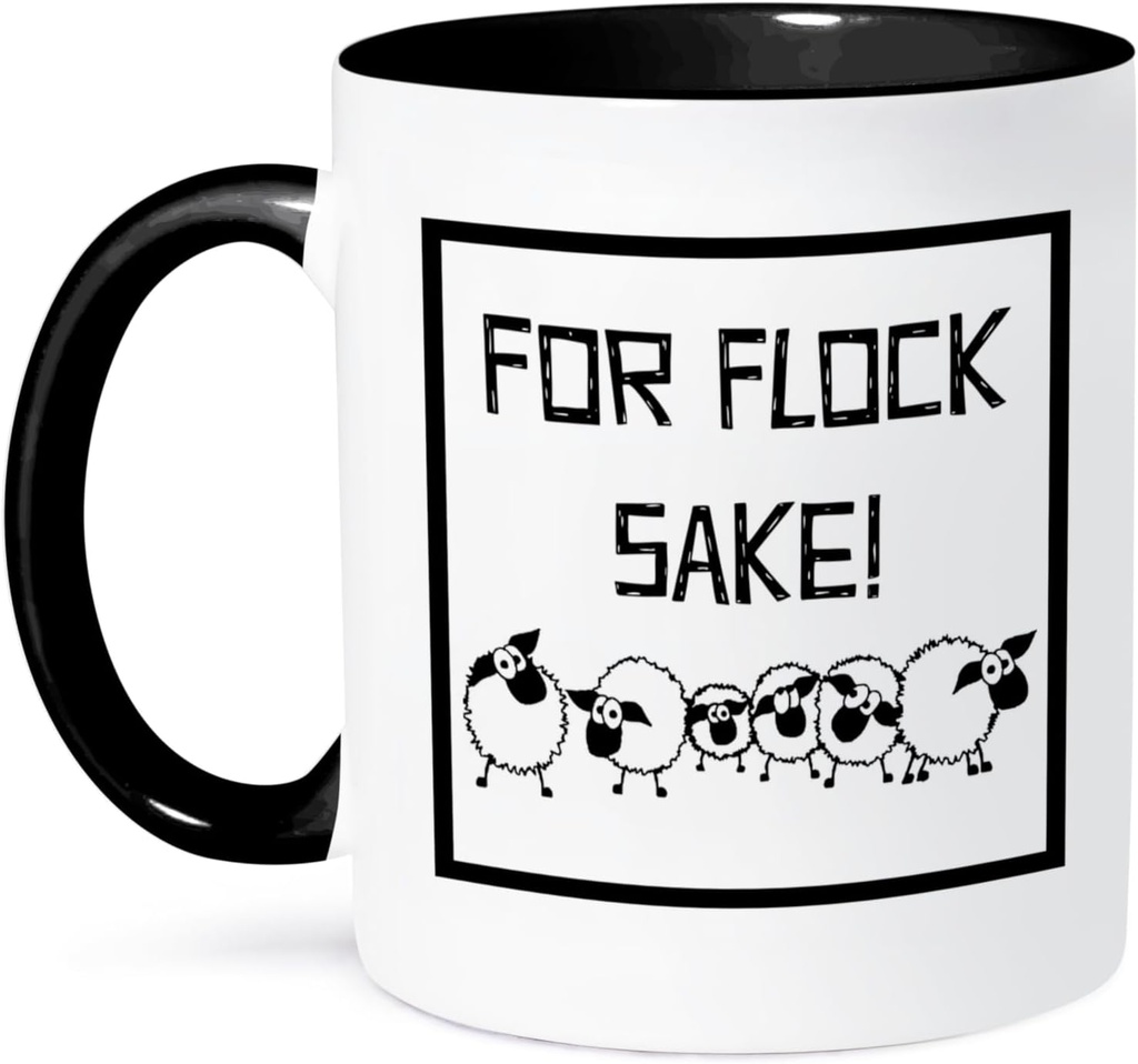 3dRose Image Of Sheep Quote For Flock Sake 11oz Two-Tone Black Mug