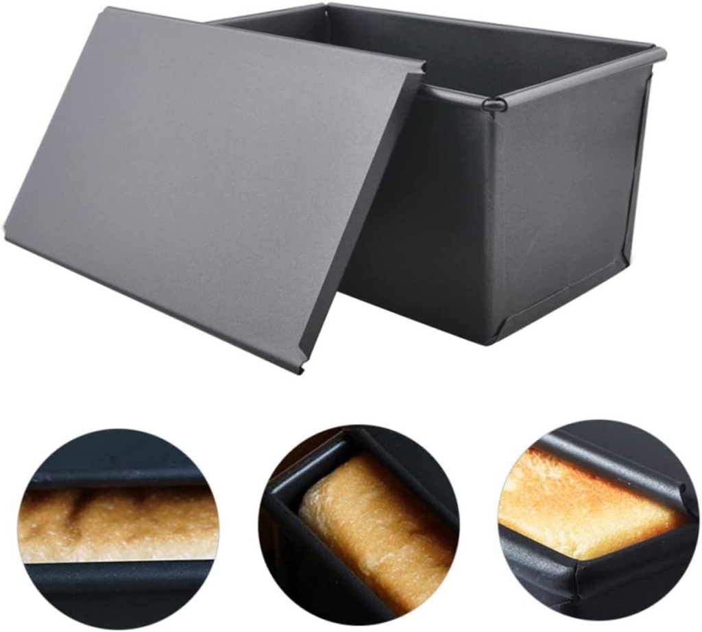 FELTECHELECTR 1000g Rectangular Toast Box with Lid Non-stick Baking Pan for Homemade Bread Cakes
