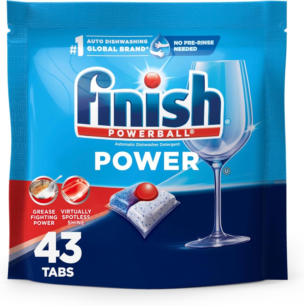 Finish Power Dishwasher Pods, No Pre-Rinse Dishwasher Detergent Soap for Deep Clean & Shine with Degreasing Power, 43 Count