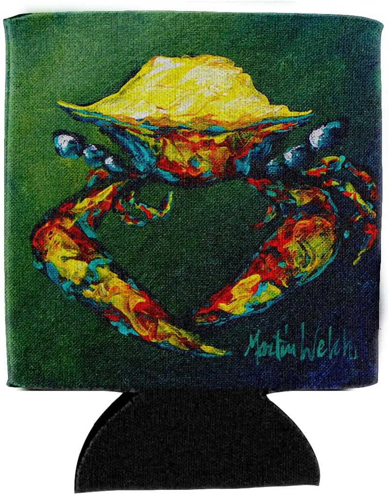 Caroline's Treasures MW1038CC Crab Little Green Can or Bottle Hugger Cooler Washable Drink Sleeve Collapsible Beverage Insulated Holder, Can Hugger, Multicolor