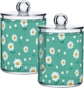 WEVIBOFU Acrylic Plastic Clear Jar with Lid, Green White Daisy Pattern Airtight Storage Jar 2 Pack Kitchen Storage Containers for Cookie Snack Candy