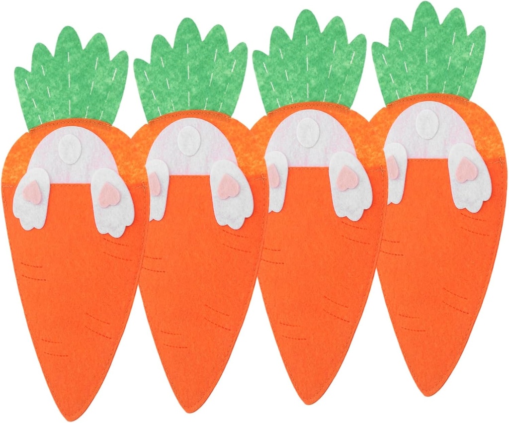 GRIRIW 4pcs Easter Carrot Cutlery Bag Set Fun Carrot-shaped Tableware Pouches for Utensil Storage Holiday Table Decor for Spring Celebrations