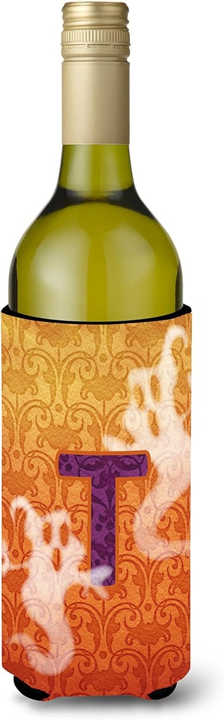 Caroline's Treasures CJ1040-TLITERK Halloween Ghost Letter Wine Bottle Hugger Bottle Cooler Sleeve Hugger Machine Washable Collapsible Insulator Beverage Insulated Holder