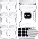 Aemygo 6 Pcs Plastic Storage Jars with Lids, 27 Oz Clear Square Plastic Containers With Non-Slip Handle, Reusable Wide Mouth Plastic Canisters with for Dry Goods Cookies Candy
