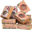 Cabilock Christmas Cookie Boxes, Large Holiday Bakery Food Container for Gift Giving, 12PCS Kraft Christmas Cookie Box with Window and Red Ribbon for Cupcaked Donuts Pastries