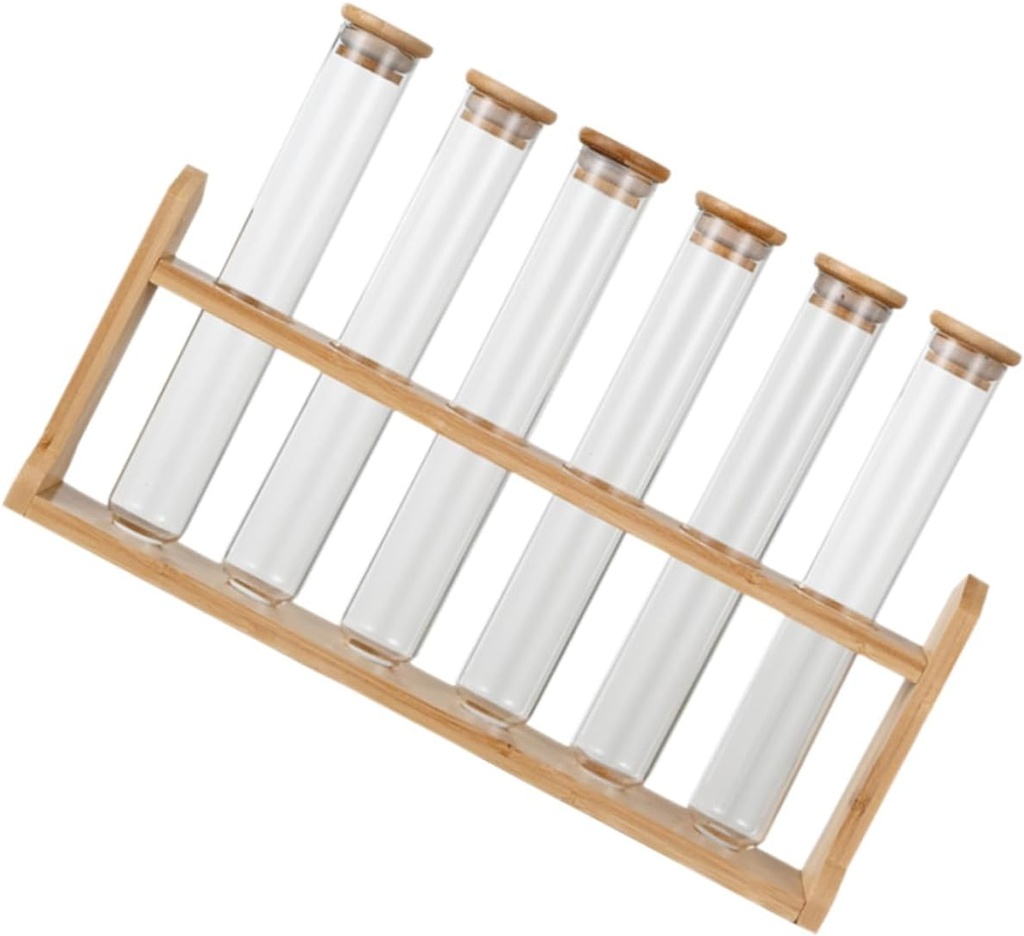 Coffee Bean Storage Tubes with Wooden Display Stand Elegant Glass Test Tube Containers for Coffee Beans Easy to Assemble and Clean Space-saving Design for Home Cafe Use