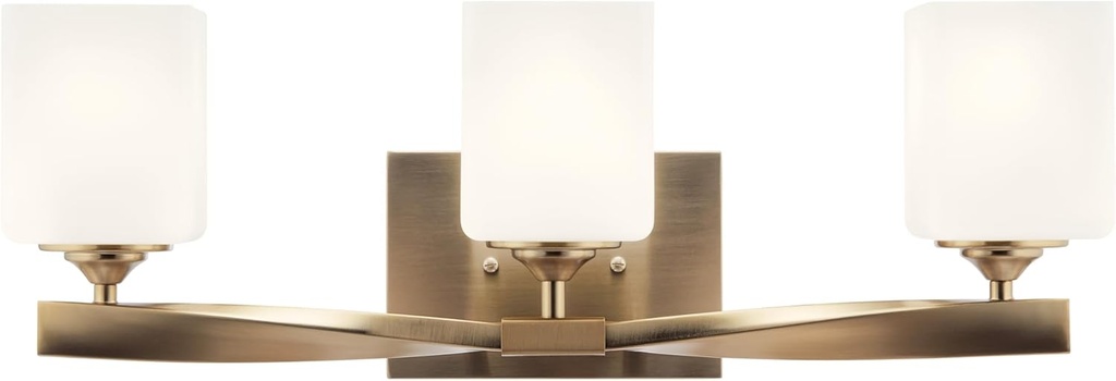 Kichler Marette 23 inch 3 Light Vanity Light with Satin Etched Cased Opal Glass in Champagne Bronze for Bathroom and Powder Room, (23" W x 8.25" H x 6" Ext), 55002CPZ