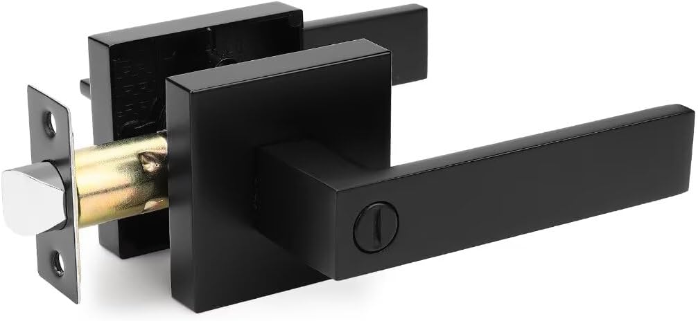 NIZADO 10 Pack Matte Black Privacy Door Lever for Bedroom or Bathroom, Keyless Square Locking Door Handle, Heavy Duty Interior Door Handle, Reversible for Left Right Doors