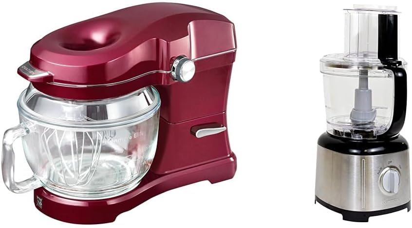 Kenmore Elite Ovation Stand Mixer 5 Qt 10-Speed Motor Revolutionary Pour-In Top Tilt Head Beater Red and Kenmore Food Processor and Vegetable Chopper with 11 Cup Reversible Slicing/Shredding, Black