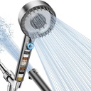 PWERAN Filtered Shower Head with Handheld, High Pressure 4 Spray Mode Showerhead with Filters, Water Softener Filter Beads for Hard Water with ON/OFF Switch for Pets - Remove Chlorine (Gray)