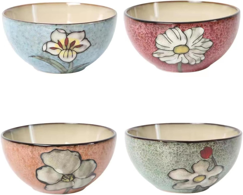 ecohive Kitchen ceramic bowl, 28 ounces -4 pieces - breakfast, lunch and dinner - for grains, salad, pasta, soup, Lamian Noodles, etc. - dishwasher, microwave and oven safety (blue+red+green+pink)