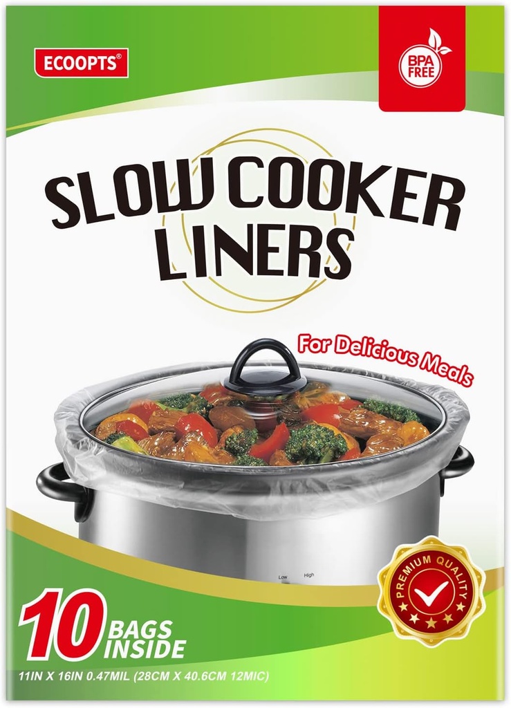 ECOOPTS Slow Cooker Liners Disposable Cooking Bags Small Size Pot Liners Fit 1QT to 3QT Suitable for Oval & Round Pot (10)