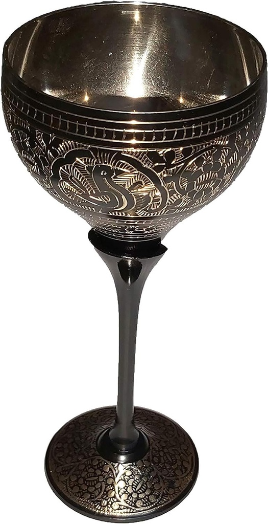 Wine Glass Goblet Unique Wine Chalice Premium Quality Handmade Cup Glass Perfect Wine Gift Great for Moscow Mules 100% Pure Brass Hand Crafted Bidri Nakkashi Work (Pack of 1)