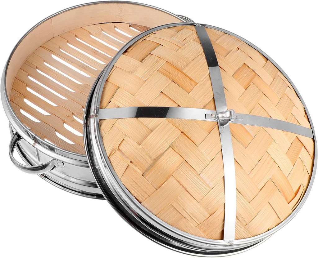 Double Ear Bamboo Steam Basket Lid for Chinese Food Portable Reusable