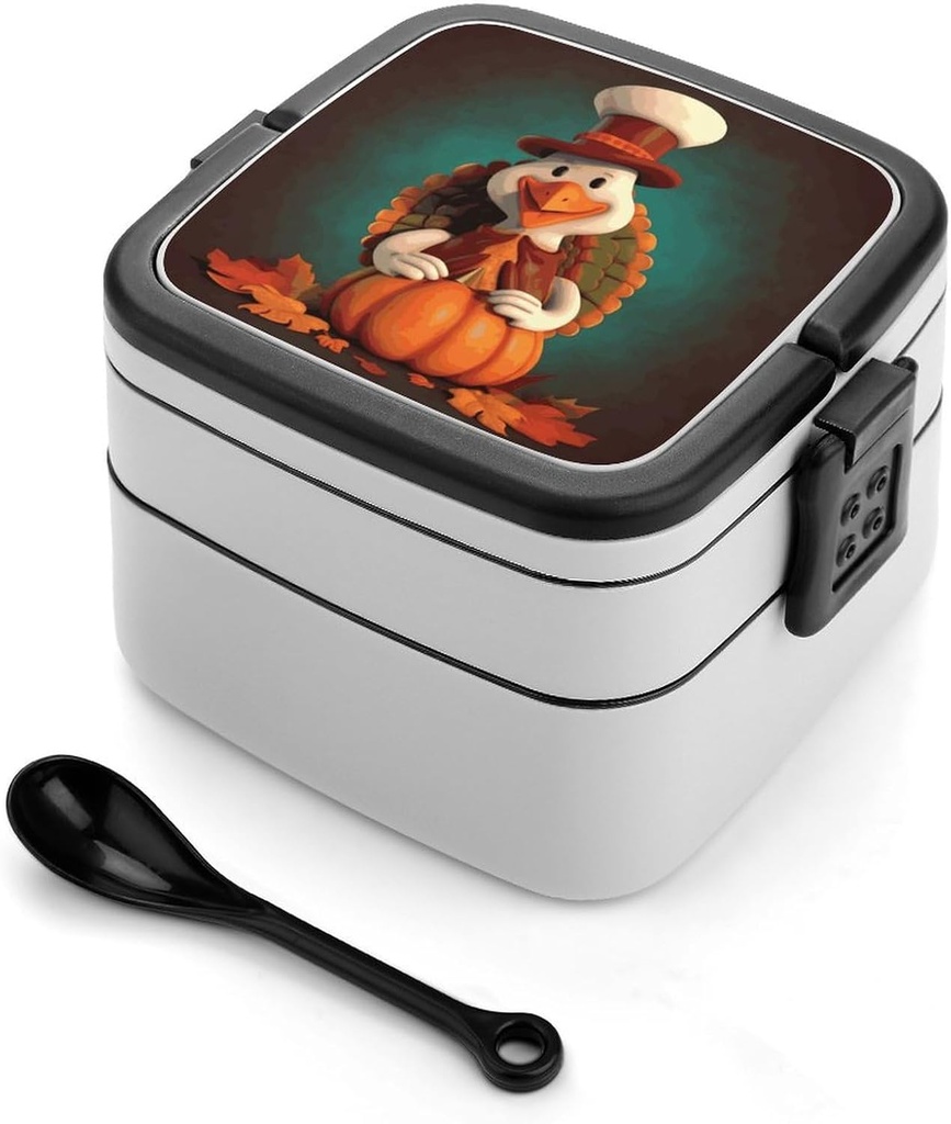 Happy Thanksgiving Turkey Bento Box for Adults Double Layer Lunch Box with Spoon And Invisible Handle Microwave Dishwasher Safe Leak Proof Meal Prep Lunch Containers for Office Picnic