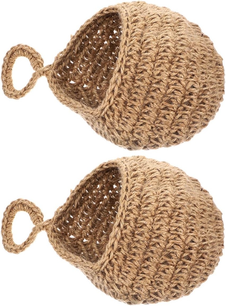 Unomor 2pcs Hanging Fruit and Vegetable Storage Basket Rustic Kitchen Organizer Large Capacity for Onions and Garlic Handmade Net Bags for Home and Practical Use