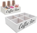 Mumusuki Coffee Station Organizer, Platane Wood Countertop Accessories Organizer with Dividers for Pods Condiment Syrup Tea Cups Stirrers, for Farmhouse Coffee Bar Decor (White)