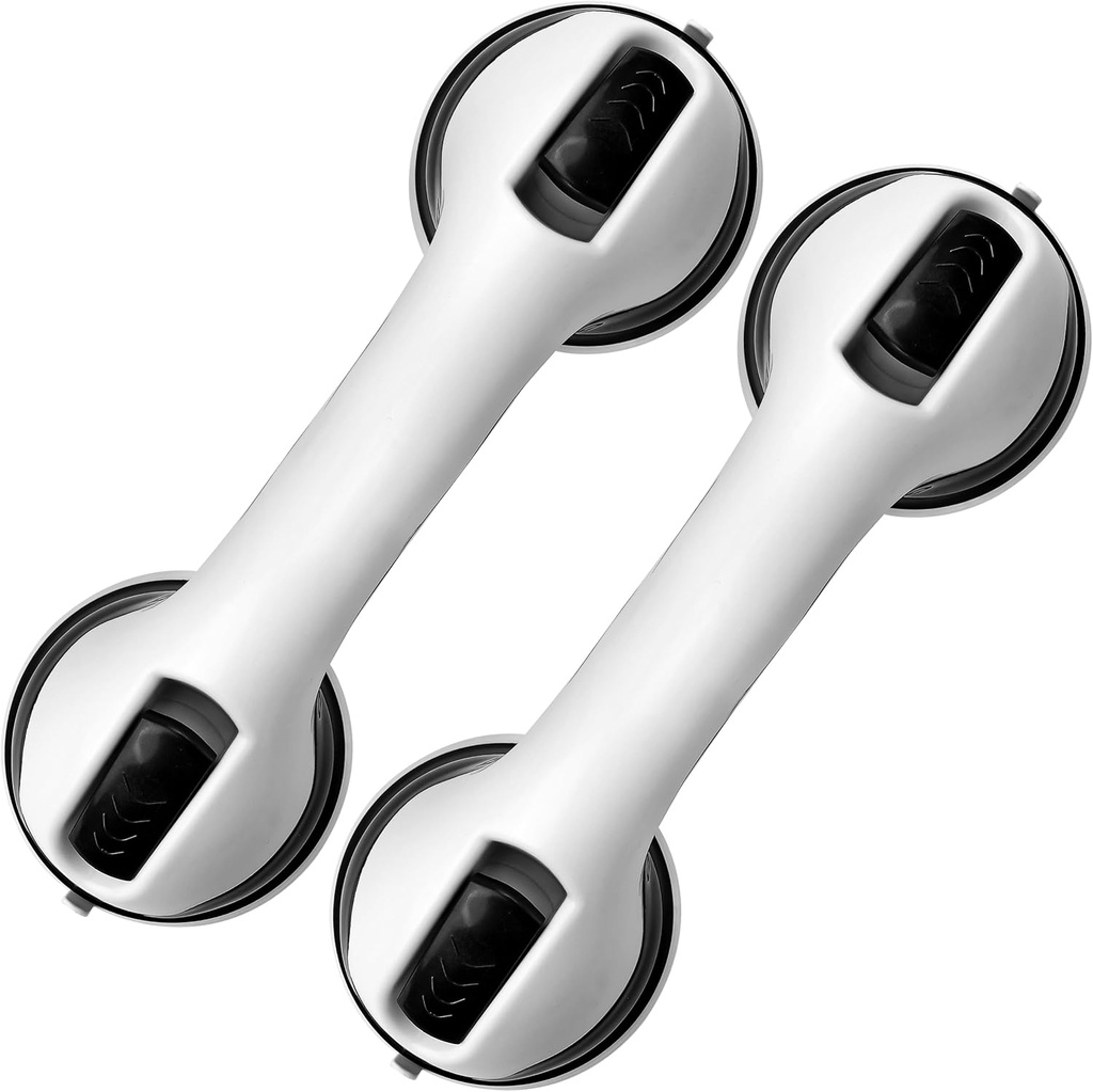 2 Pack Grab Bars 12 Inch for Bathtubs and Showers, Suction Cup Handle Support for Senior, Elderly Assist Strong Safety Armrest Grip Bar for Bathroom Chair Wall with Dual Locking, Anti-Slip Heavy Duty