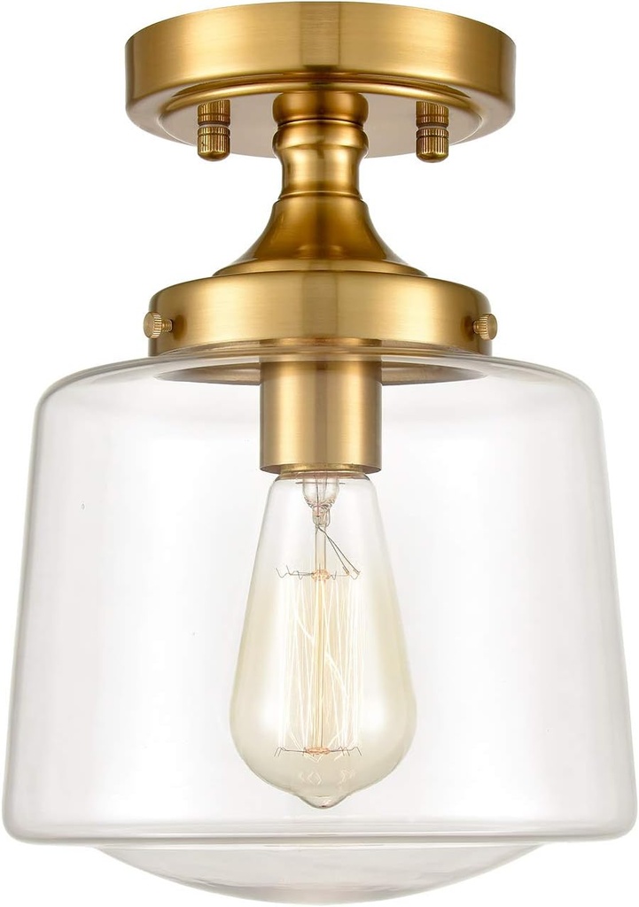 YUBOLE Gold Ceiling Light Mid Century mini Glass Schoolhouse Light Semi-Flush Mount, Clear Glass E26 Based for Kitchen Nurse Room