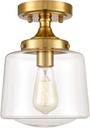YUBOLE Gold Ceiling Light Mid Century mini Glass Schoolhouse Light Semi-Flush Mount, Clear Glass E26 Based for Kitchen Nurse Room