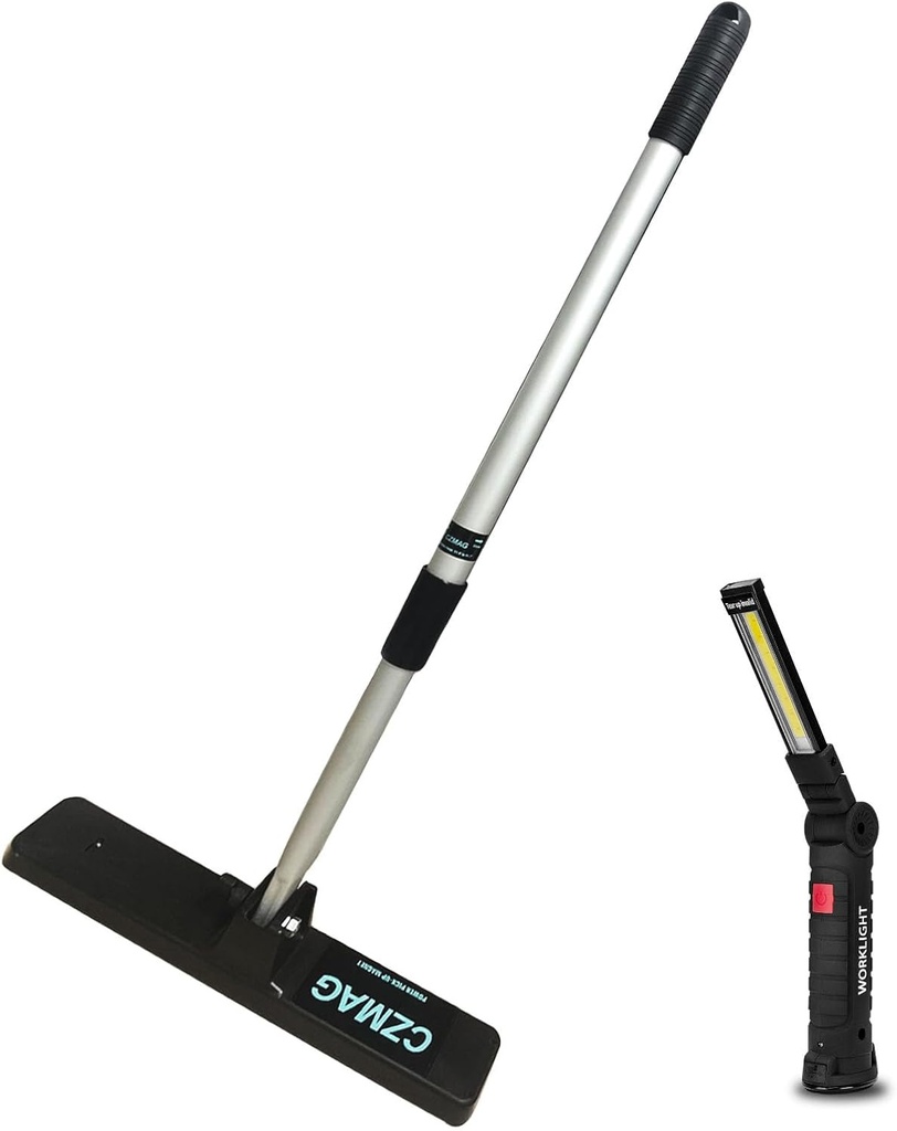 CZMAG MAGNETS Magnetic Sweeper Telescoping Magnetic Pickup Tool From 27" to 44"/16 LB Nail Magent/Magnetic Pickup Tool for Nails,Screws,Metal Parts,Garage Magnets and Yard Magnet,With Work Light