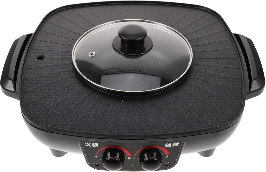 COLLBATH Electric Hot Pot Grill Multi-function Cooker with Smokeless Non-stick Coating Temperature Control for Home and Restaurant Use Black Color with Triangle Plug