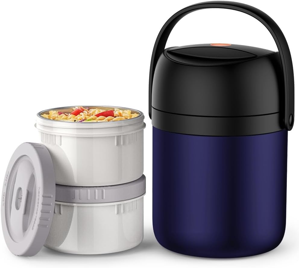 HongiJar Insulated Food Jar 54oz, 6 Hours Cold Hot Food Lunch Box, Big 2 Tiers Stackable Thermal Containers, Leak-Proof Vacuum Soup Bendo Box Stainless Steel Layers Storage for Adults