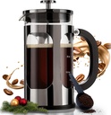 BAYKA French Press Coffee Maker, 4-Level Filtration, Easy to use, Large 304 Stainless Steel Press, Cold Brew Heat Resistant Thickened Borosilicate Pot for Camping Travel Gifts, 34 Ounce, Dark Pewter