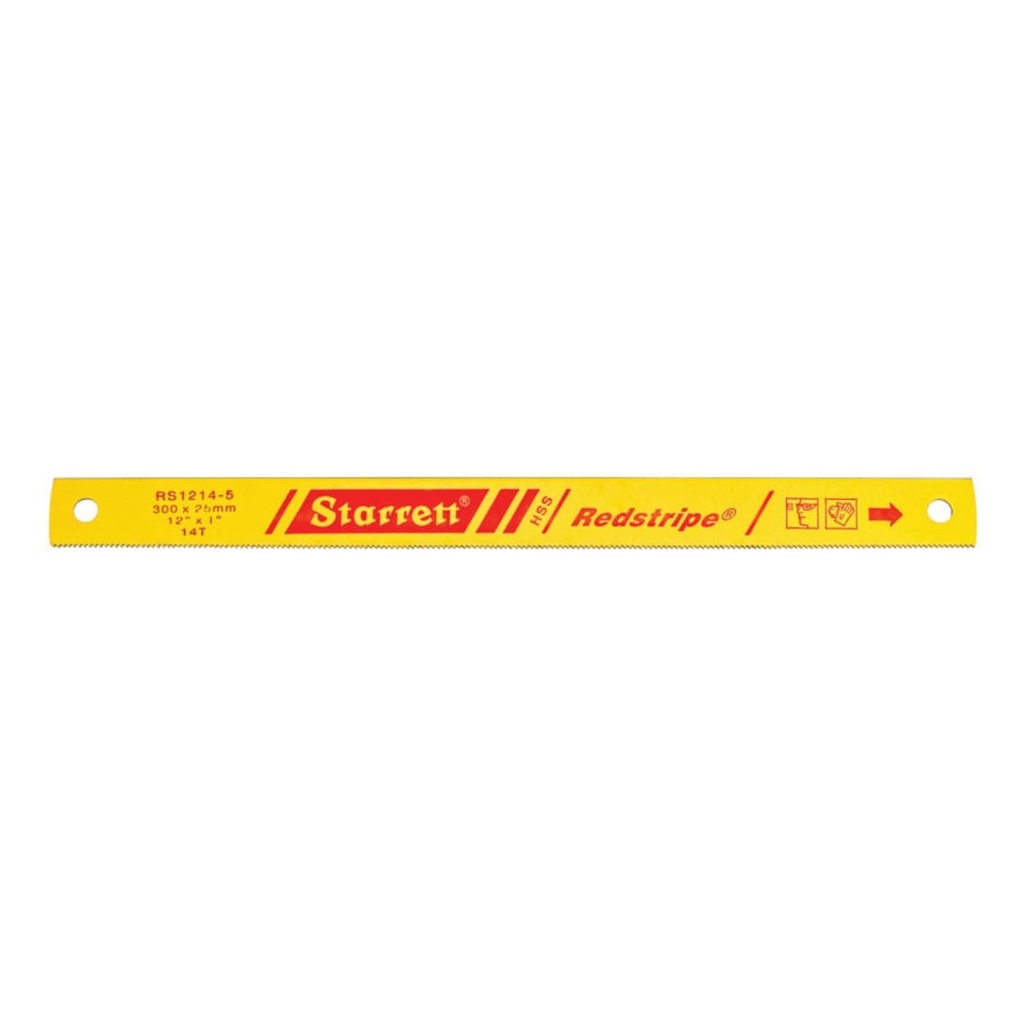 Starrett Redstripe Solid High Speed Steel Power Hacksaw Blade - Ideal for Contractors and Tradesmen - .050" Thickness, 14 TPI, 12" Length, 1" Width - RS1214-5