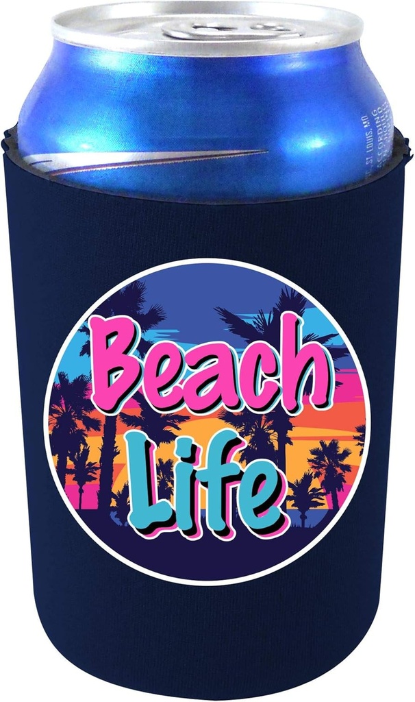 Beach Life Collapsible Can Coolie (Navy, 2 Pack)