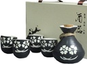 ZMQJEQANBG Refineness Sake Set, Japanese-Style Ceramic Sake 5 Piece Set,Sake Cup Sets,Unique Trendy Design,with 1 Sake 4 Saki Cups/D/One Size Warmer(A)