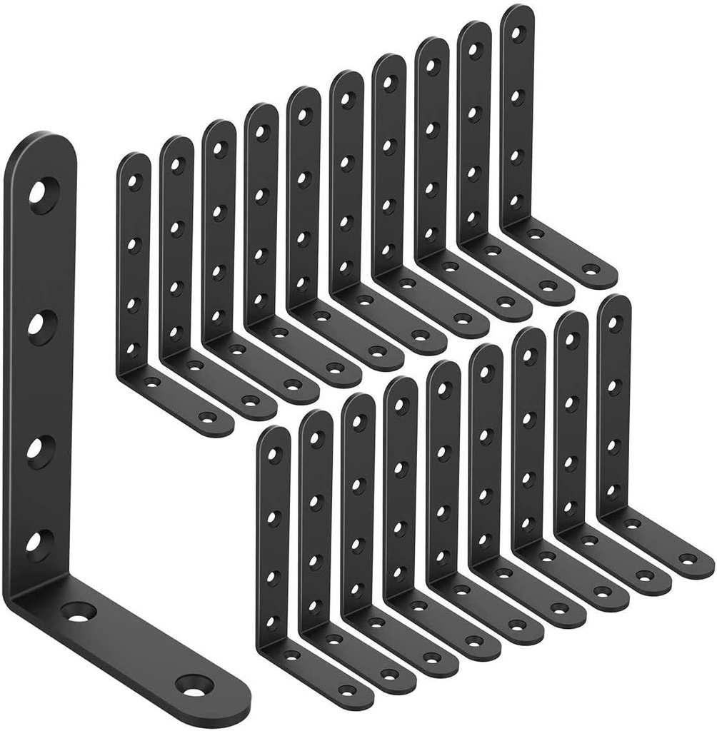20 PCS Black Corner Bracket Heavy Duty Shelf Brackets 5 x 3 Inch L Corner Brace Joint Angle Bracket for Shelves, Furniture Cabinet Bookshelf with Screws
