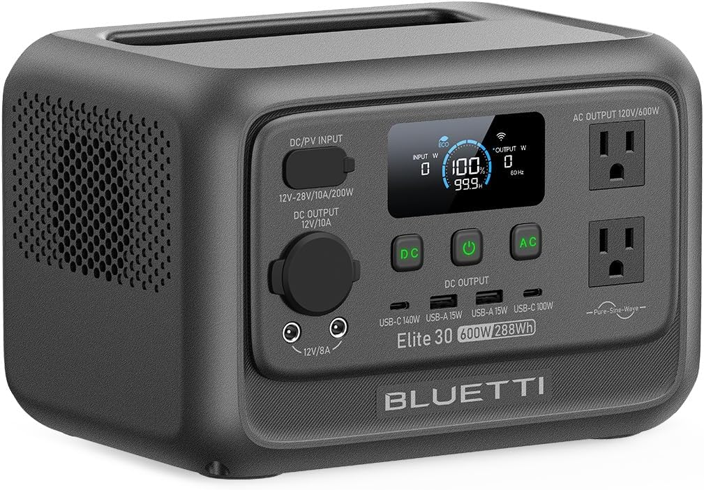 BLUETTI Elite 30 V2 Portable Power Station, 288Wh Solar Generator, 600W AC Outlets (Power Lifting 1500W), Fast Charging LiFePO4 Battery Backup for Camping, Road Trip, Outage (Solar Panel Optional)