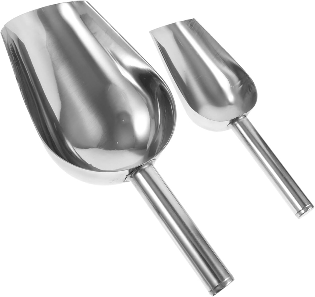 HAKIDZEL 2pcs Stainless Steel Ice Scoop Ergonomic Handle for Comfortable Grip for Ice Flour Nuts and More Kitchen Tool for Home Bar and Restaurant Use