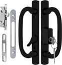 Ruigrit Offset Sliding Patio Door Handle Set with Mortise Lock & Keys | 45° Keyway | Fits 1-3/8" to 2" Doors | 3-15/16" Hole Spacing | Zinc Alloy | Non-Handed | Black Diecast