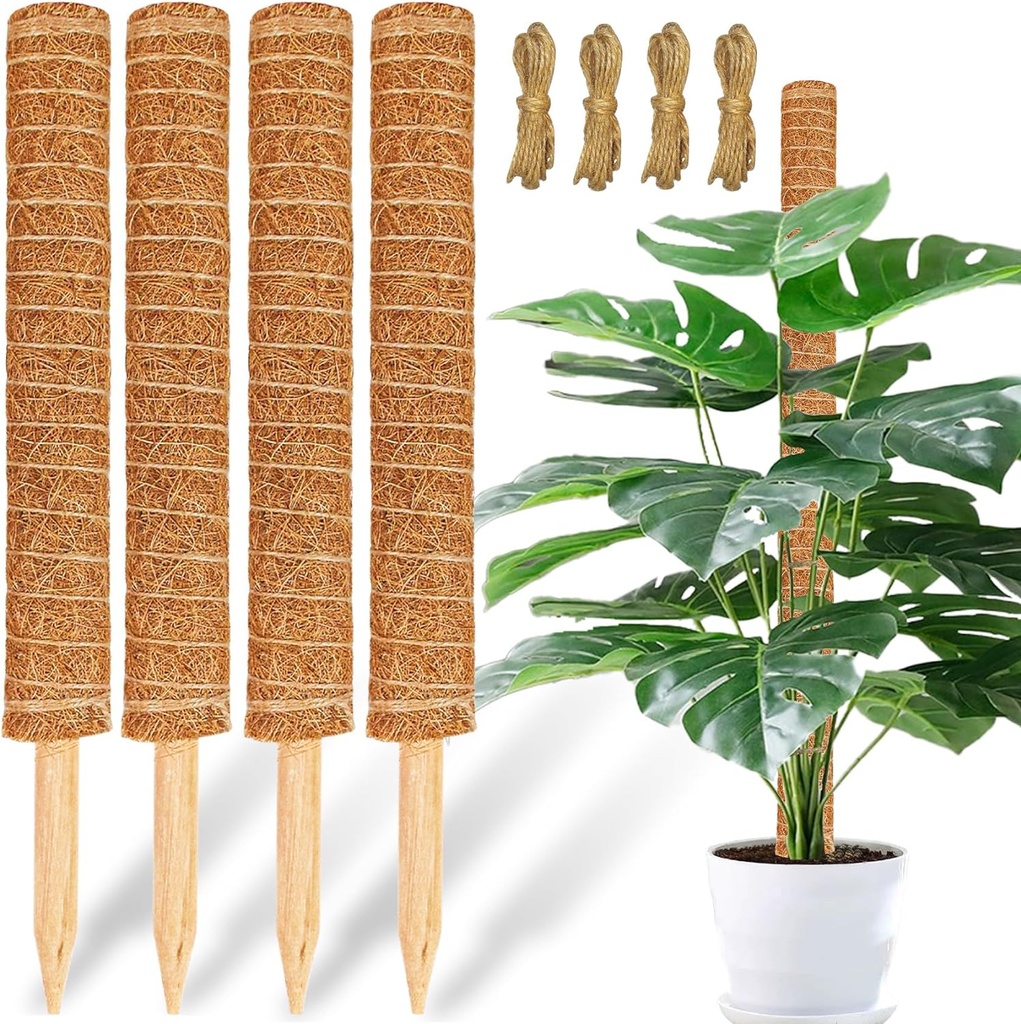 【4 Pack】 JJGoo Moss Pole, 17 inch Coco Coir Totem Poles Extending to 53 Inches, Plant Support Stick Plant Poles for Indoor Plants Climbing Plants Monstera, Sphagnum, Pothos