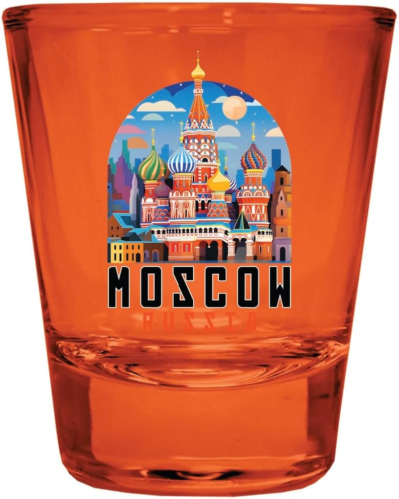 R and R Imports Moscow Russia Design A Souvenir Full Color 2oz Shot Glass Orange 4-Pack
