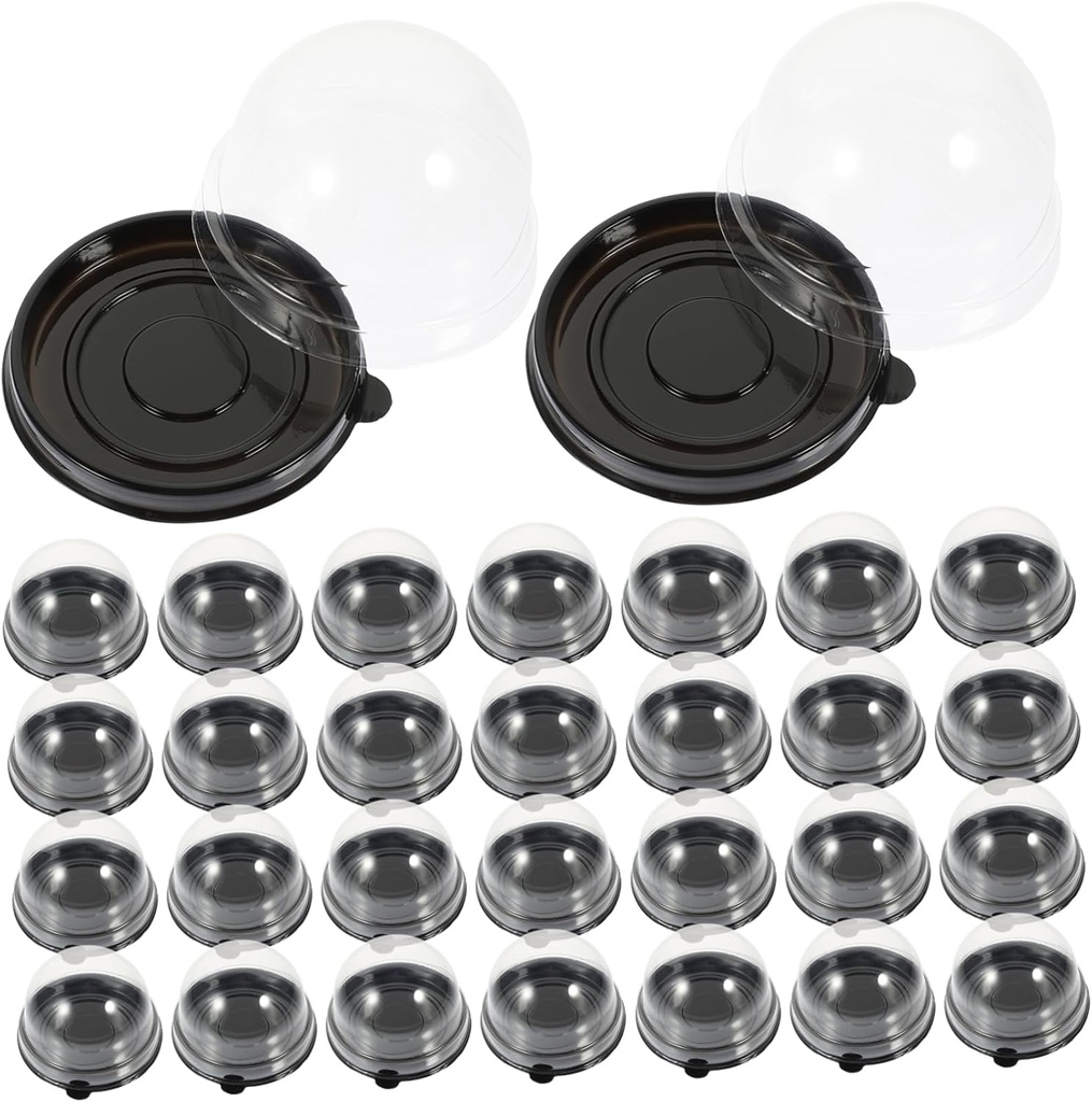 VICASKY 50Pcs Transparent Dome Cupcake Boxes Round Moon Cake Packing Containers with Cover Stable Bottom Food Storage for Bakery Dessert Party