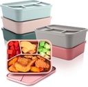 Honeydak 6 Pcs Silicone Bento Box Reusable Lunch Container 4 Compartment Snack Boxes with Lid Smooth LeakProof Rectangle Food Boxes for Adult Work Travel Food Storage(Classic Color)