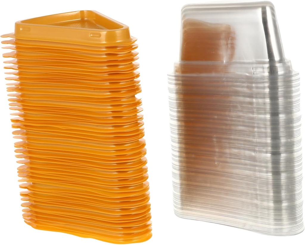 INOOMP 100pcs Transparent Triangle Mousse Cake Boxes with Non Slip Base Single Cupcake and Dessert Containers for Packaging and Wedding Slices
