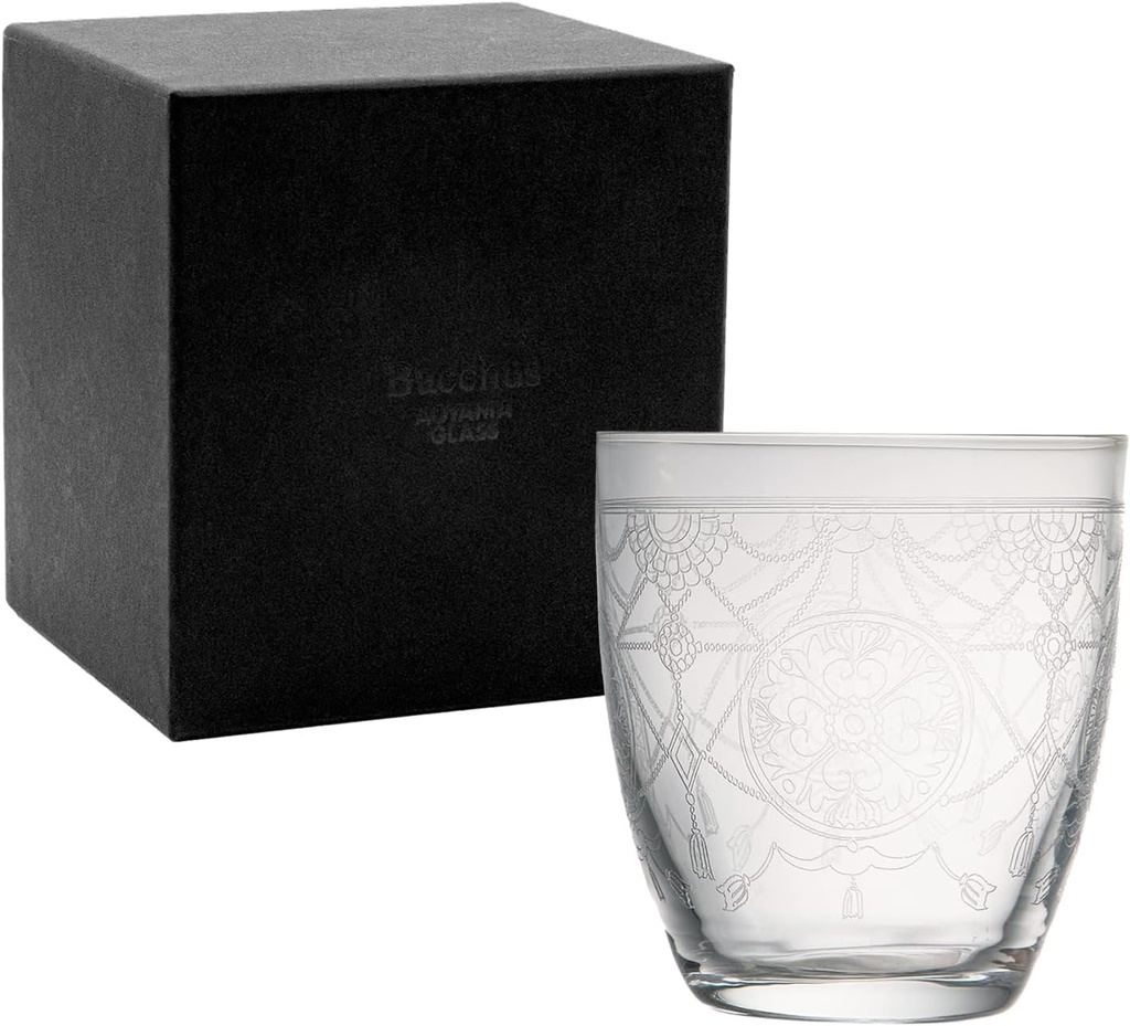 Aoyama Glass AMG-7041-1S Bacchus Glass, Rock Glass, Old Shochu Glass, Japanese Sake, Approx. 11.8 fl oz (340 ml), Gift Set, Boxed, Father's Day, Gift, Men's, Old Lace Pattern, Made in Czech Republic