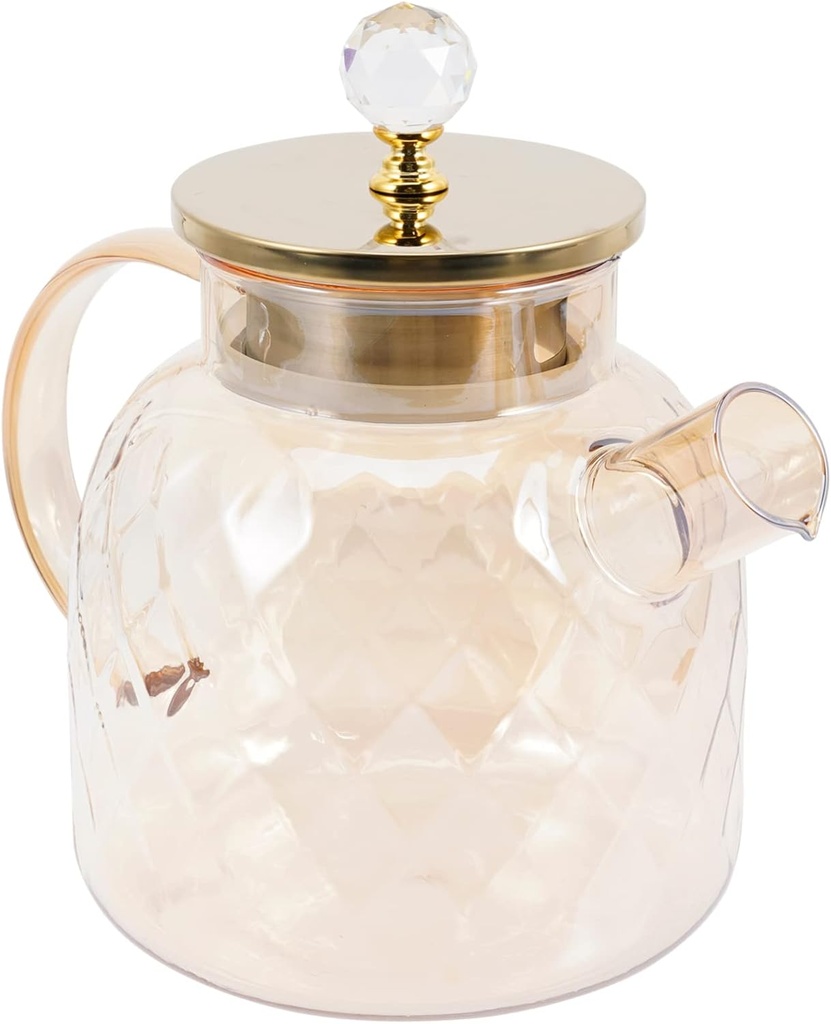 COLLBATH Glass Drink Pitcher Lid Large Capacity Amber Borosilicate Water Jug for Iced Tea Juice and Cold Drinks for Home and Parties