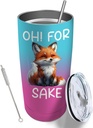 Dimyze Oh! For Fox Sake Tumbler Coffee Tumbler 20 oz Tumbler with Lid and Straw Insulated Tumblers Stainless Steel Tumbler, White5