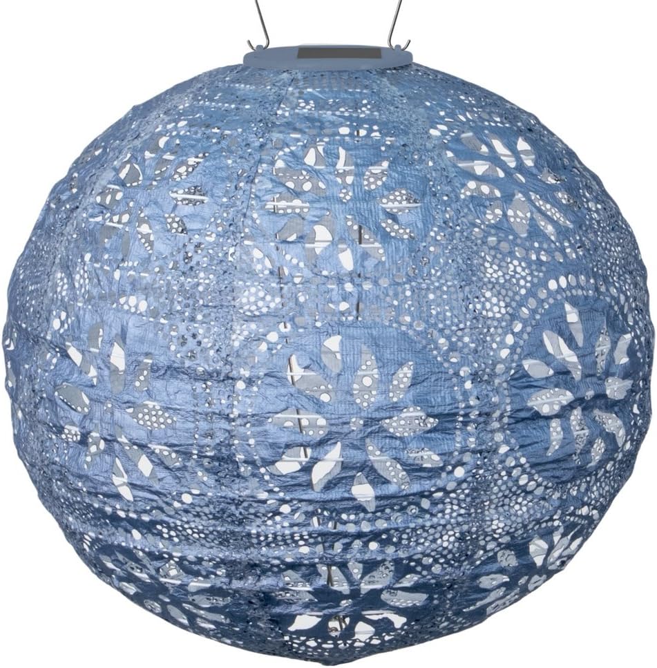 Allsop Home and Garden Soji Stella Boho, LED Outdoor Solar Lantern, Handmade with Weather-Resistant UV Rated Tyvek Fabric, Stainless Steel Hardware, for Patio, Deck, Garden, Color (Metallic Blue)