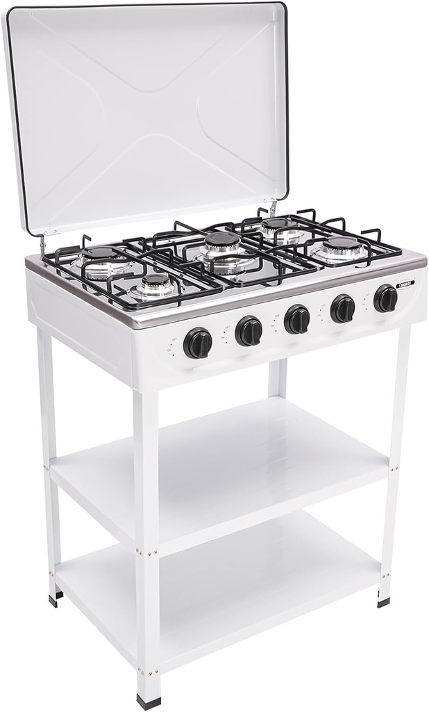 Gas Cooktop, 5 High Efficiency Burners Gas Stovetop Stainless Steel Built-In Gas Stove Top Propane,With Bracket And Placing Plate,With Five Control Knobs,For Camping, Rv, Apartment (White)